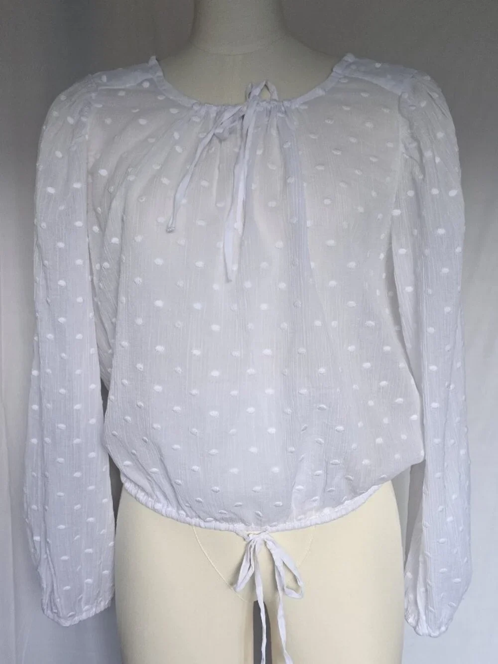 J.Crew Drawstring Waist Top Featherweight Voile Swiss Dot Blouse NWT Size M